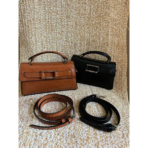 Zara Elegant Mini Handbag Duo/Single - Black & Croc-Embossed Tan